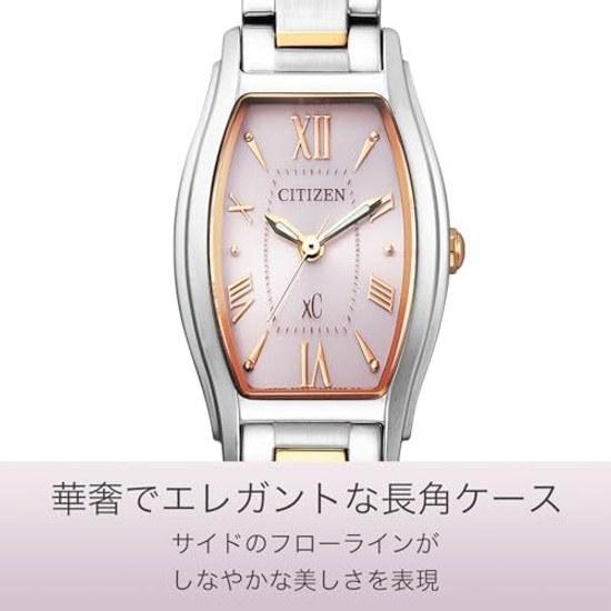Наручные часы CITIZEN xC EW5544-51W С питанием от света Eco-Drive Водонепроницаемые Бочкообразный корпус Женские Деловые Простые Серебристо-розовые Сделано в Японии