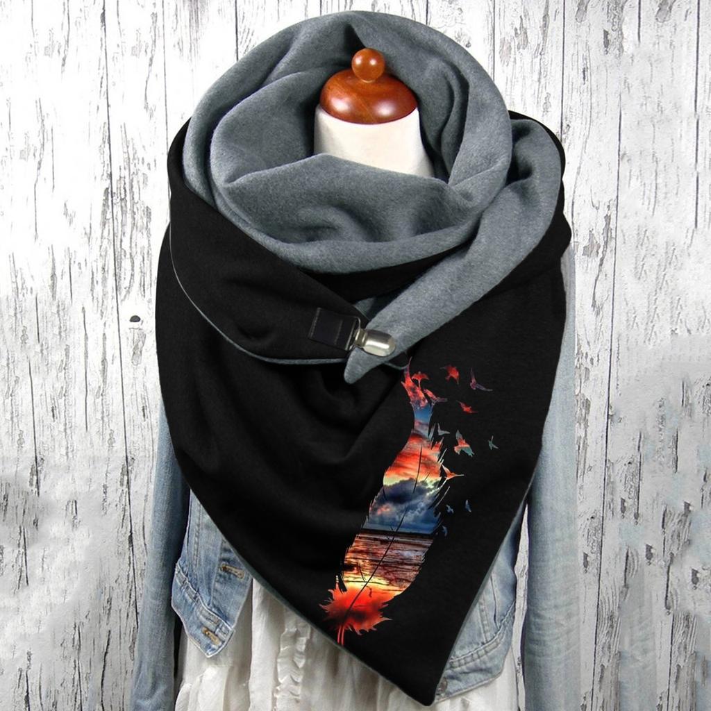 Unisex Scarf Printed Button Scarves Wrap Soft Warm Windshield Scarf