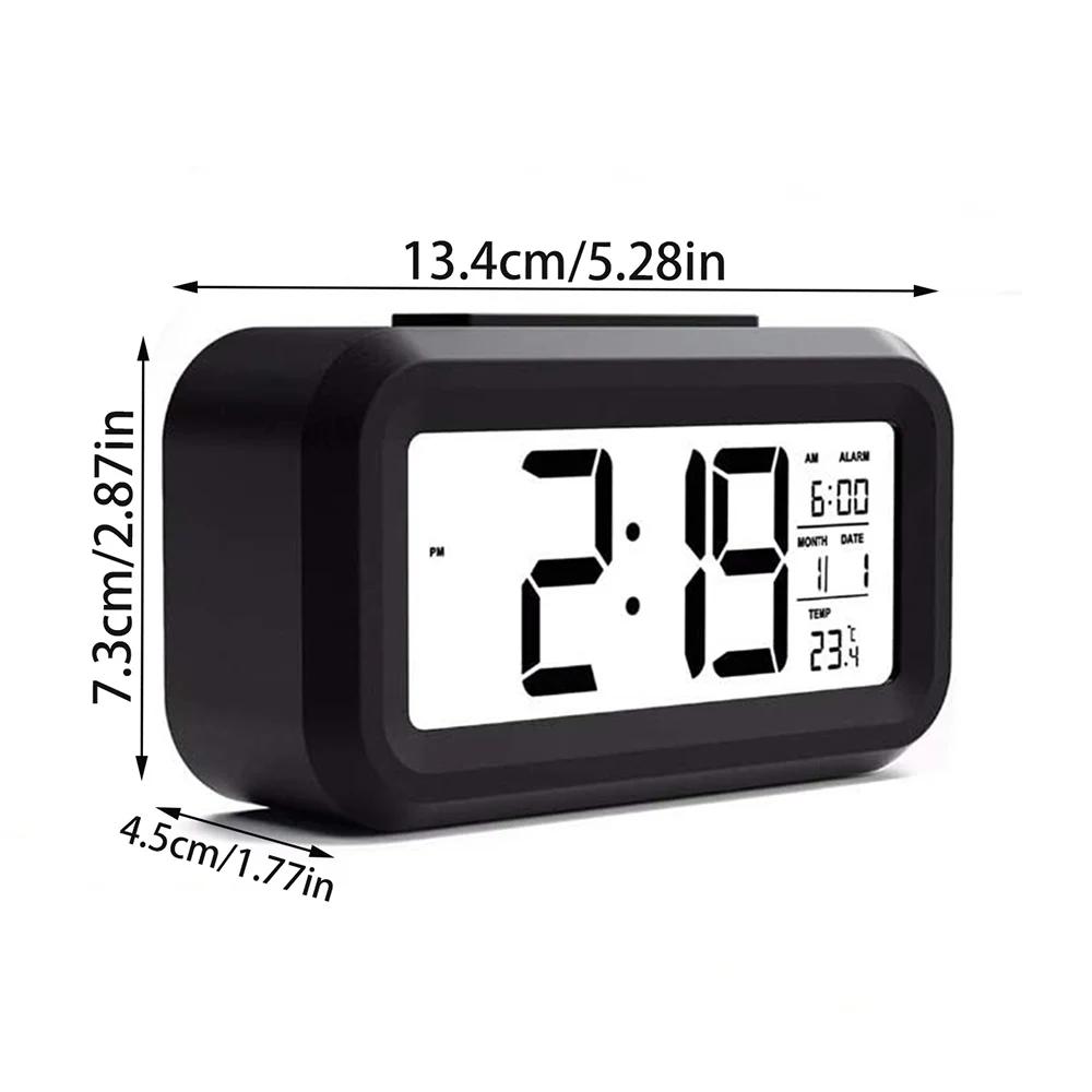 Battery Powered LCD Alarm Clock TEMP Date Week 3 Alarms Backlight Snooze Table Clock Night Vision Function12/24H Digital Clock