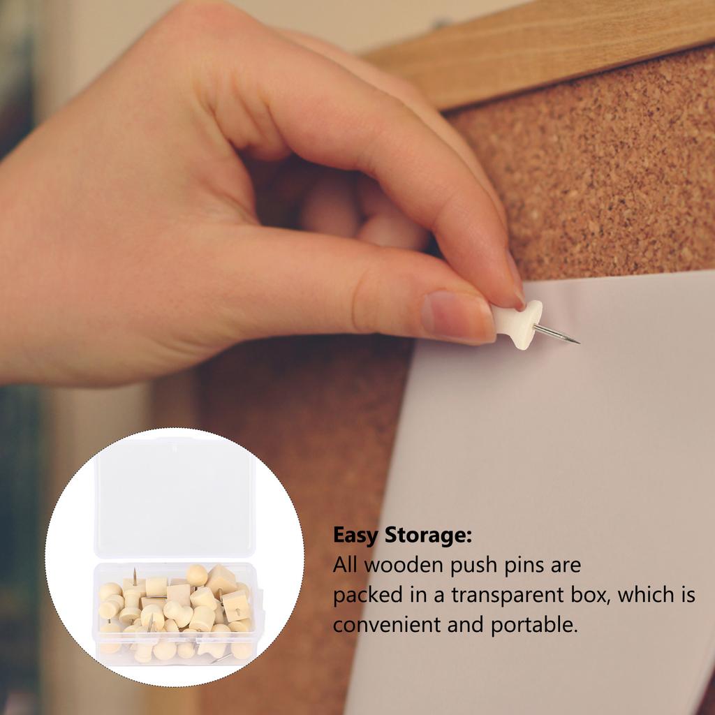 Wooden Push Pins, 30 Piece Decorative Thumbtacks Set for Corkboard and Maps, Wood Supplies Pin