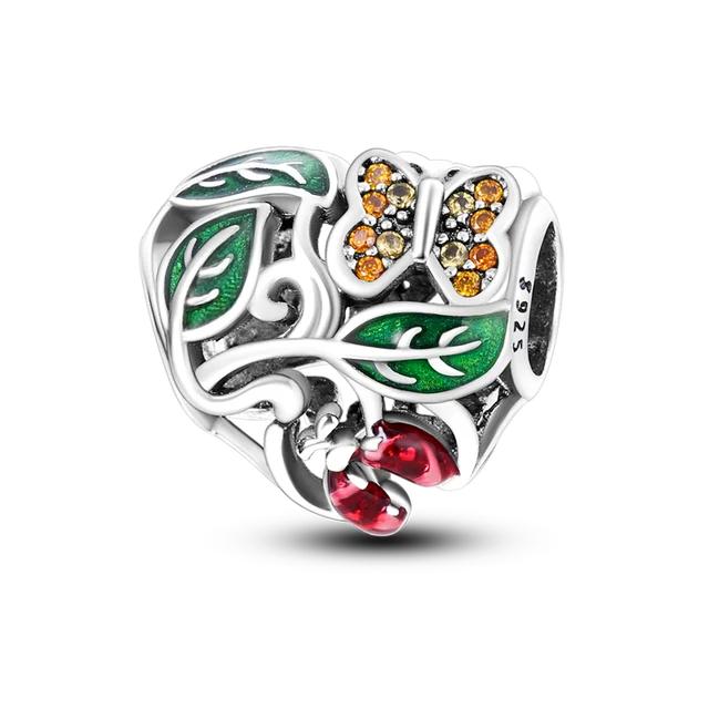 Стерлингового серебра 925 пробы, зеленая бабочка, цветок, стрекоза, подходит Pandora, оригинальные эмалированные подвески Pulsera, подвески, сделай сам, подарки для изготовления ювелирных изделий