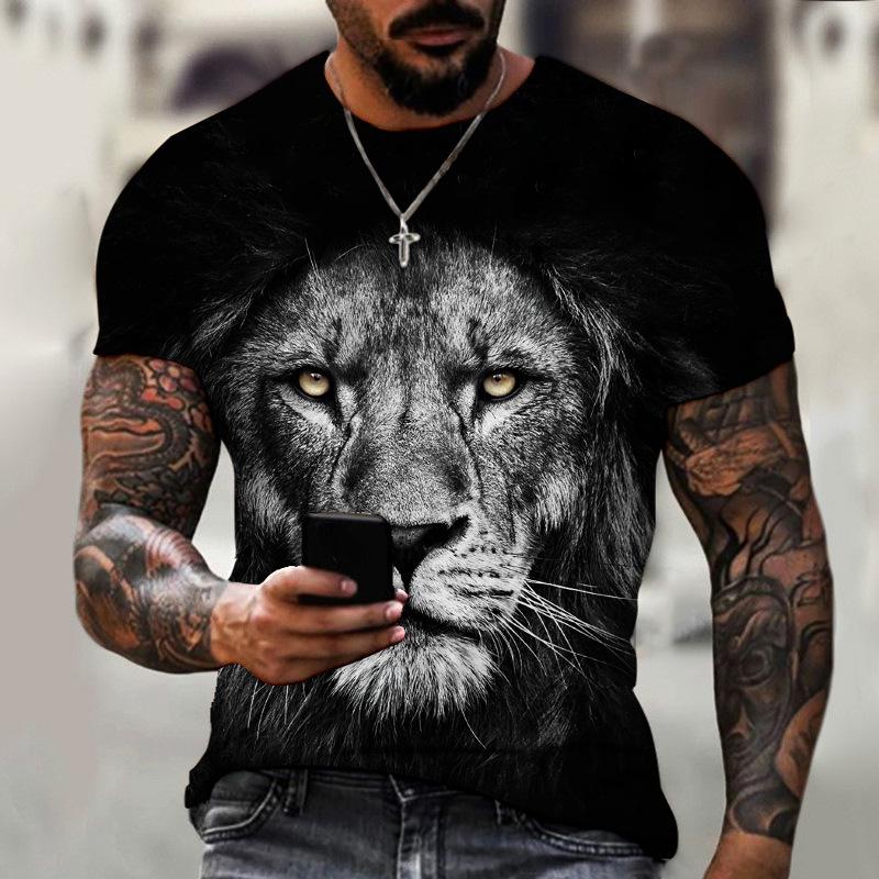Lion Fighting Beast Fierce Lion Wolf 3D Printed T-shirt Summer Men's Oversized Short Sleeve Tee Top