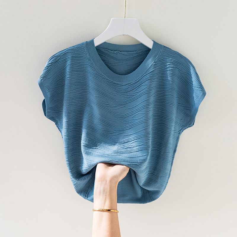Летняя женская футболка из шелка Ice, свободная, с коротким рукавом, с рукавом «летучая мышь», трикотажная рубашка