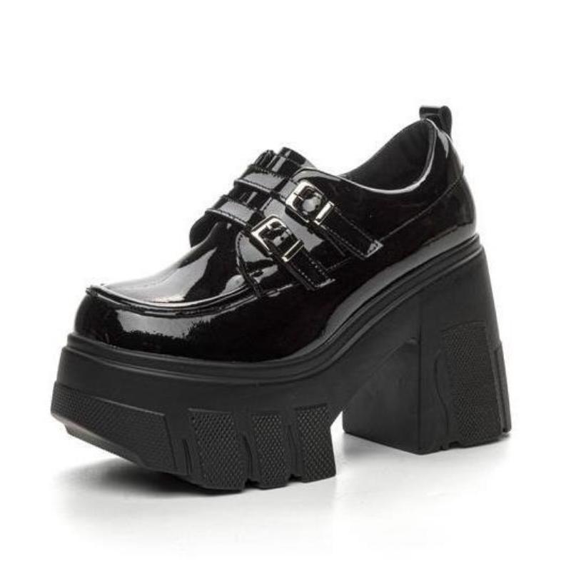 2025 New Leather Buckle Shoes for Women High Heel Wedding Brides Pumps Platform Elegant Loafers Wedge Retro Lolita Fashion Pumps