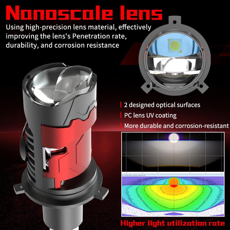 2 шт. Супер яркие светодиодные лампы H4 с двойной проекторной линзой для фар, для автомобиля, мотоцикла, Canbus, 100 Вт, 30000 лм, свет дальнего/ближнего света с турбо-мото-лампой, LHD, 6000K, белый