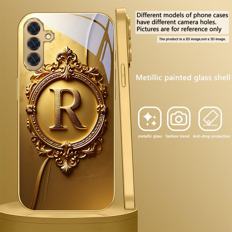 Великолепная золотая буква "R" Для Samsung A 31 32 A33 A34 35 14 A15 13 16 25 26 50 52 53 54 55 56 70 71 72 73 Золотой стеклянный чехол для телефона