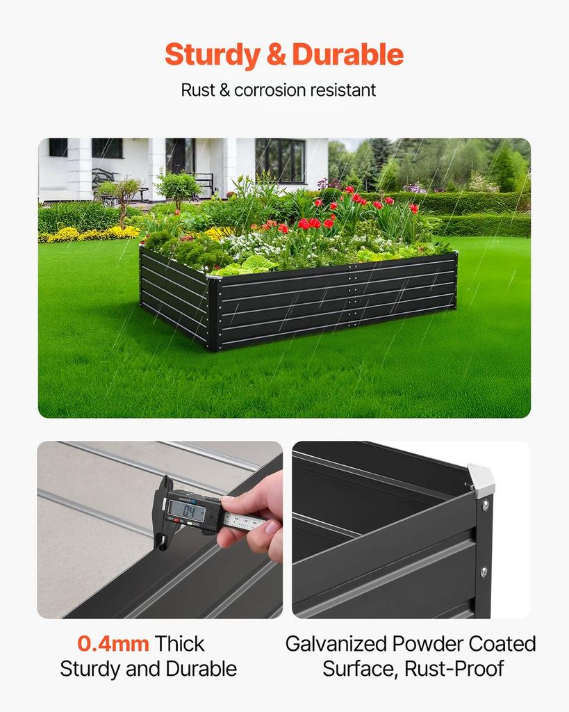 Metal Raised Garden Bed, 2.0 x 1.0 x 0.5 m Outdoor Galvalume Planter Garden Box, Open Bottom Design, Large Planter Raised Bed for Growing Vegetables,