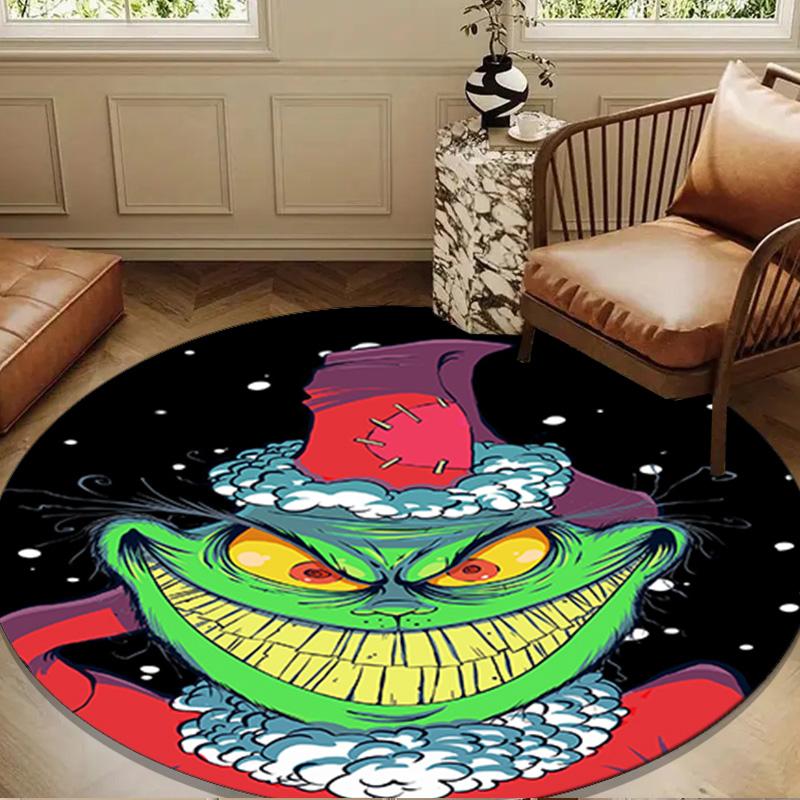 Green monster Christmas Spirit Round Rug for Livingroom,Bedroom, Palyroom, Chair Rug, Area rug, Circle Carpet, Large Size Fan Christmas gift