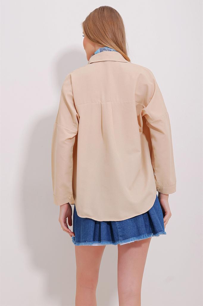 Женская рубашка, модная бежевая базовая рубашка из хлопка нового сезона с манжетами