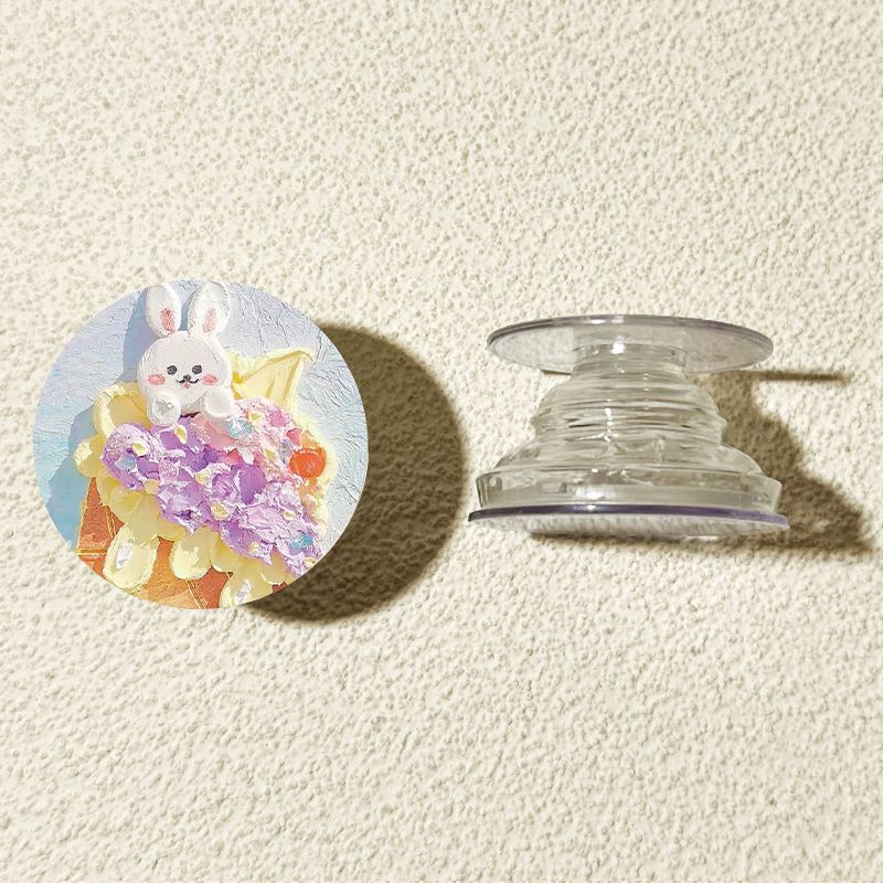 Round Oil Painting Flower Phone Stand, Telescopic Air-Cushion Stand, Adhesive Desktop Phone Stand