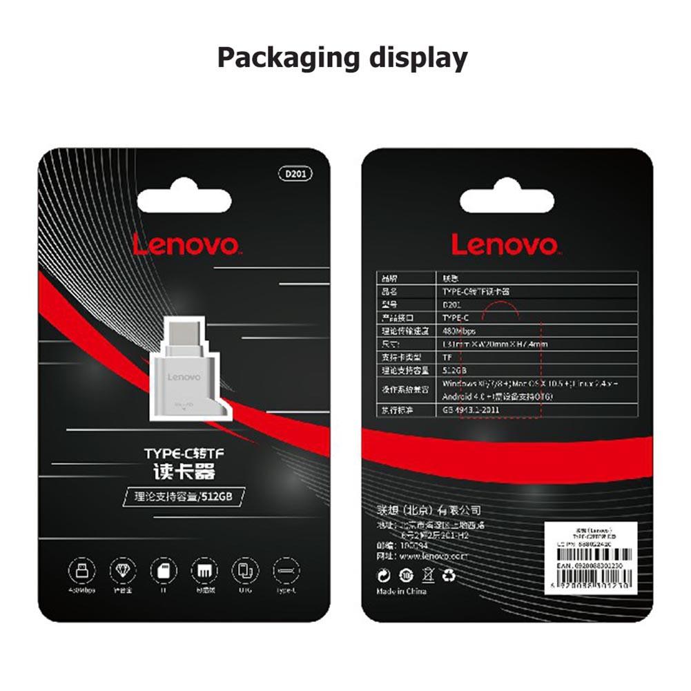 Lenovo D201 USB Type C кард-ридер 480 Мбит/с 512 ГБ USB-C TF Micro SD OTG адаптер Type-C TF кард-ридер для телефона-ноутбука