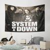 Four individuals in dark clothing with bold "System of a Down" text below. Patterned tapestry for bedroom and living room home decor