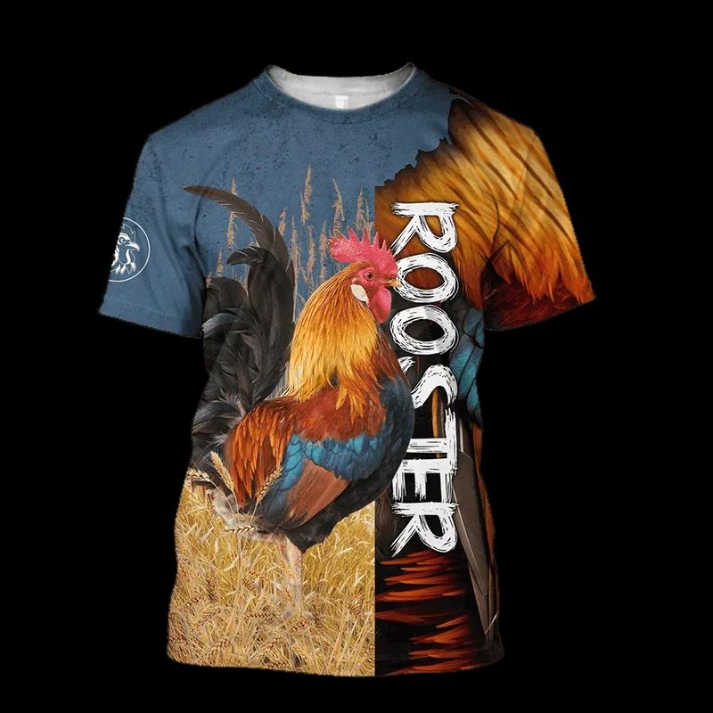 Fighting Rooster 3D Printed Round Neck T-shirt for Men, Fashionable Short Sleeved Pullover, Casual Street Harajuku Tops
