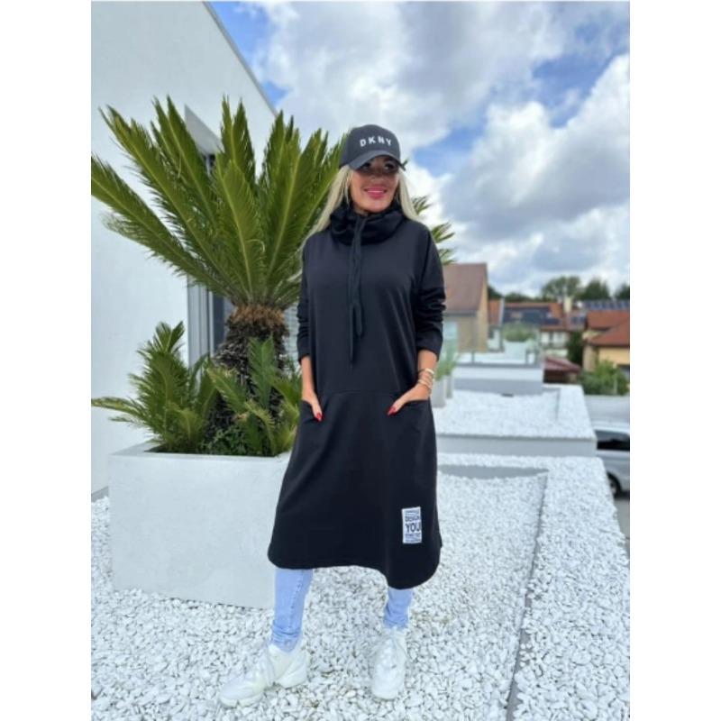 DAFIFY Женская мода весна осень однотонный принт длинный рукав высокий ворот свободная талия повседневные платья