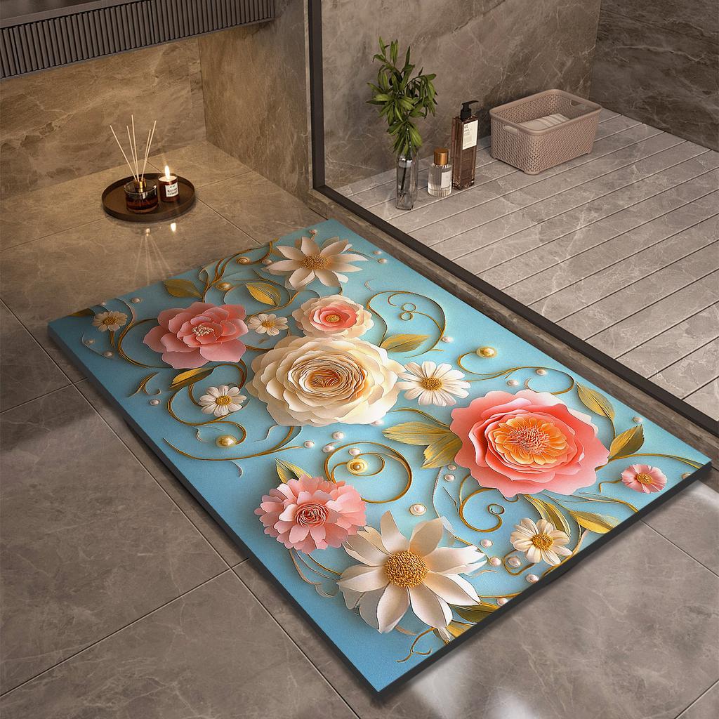 Коврик для ванной комнаты с цветком, нескользящие коврики для ног, впитывающие, быстросохнущие, коврики для душа, коврики для туалета, коврики для двери, моющиеся