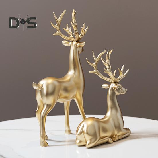 2 шт., парная фигурка оленя, стоящая, лежащая, статуя оленя из смолы, скульптура лося, рождественская, для домашнего офиса, книжной полки, украшения для рабочего стола, орнамент