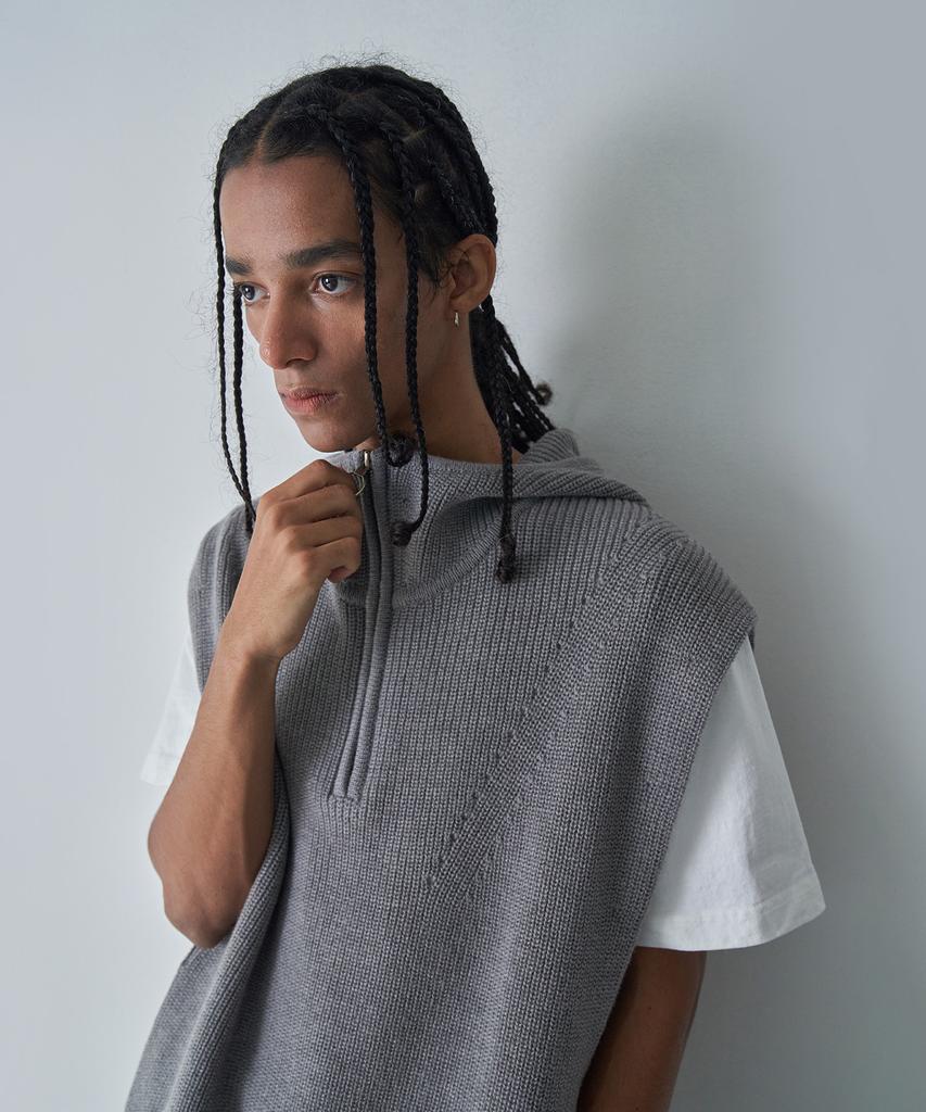Pelote Hooded Knit Vest (Grey)