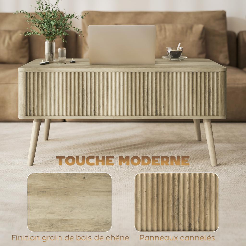 Lift Top Coffee Table Living Room Table With 2 Hidden Compartments And Pine Legs 91 X 56 X 43 Cm Oak