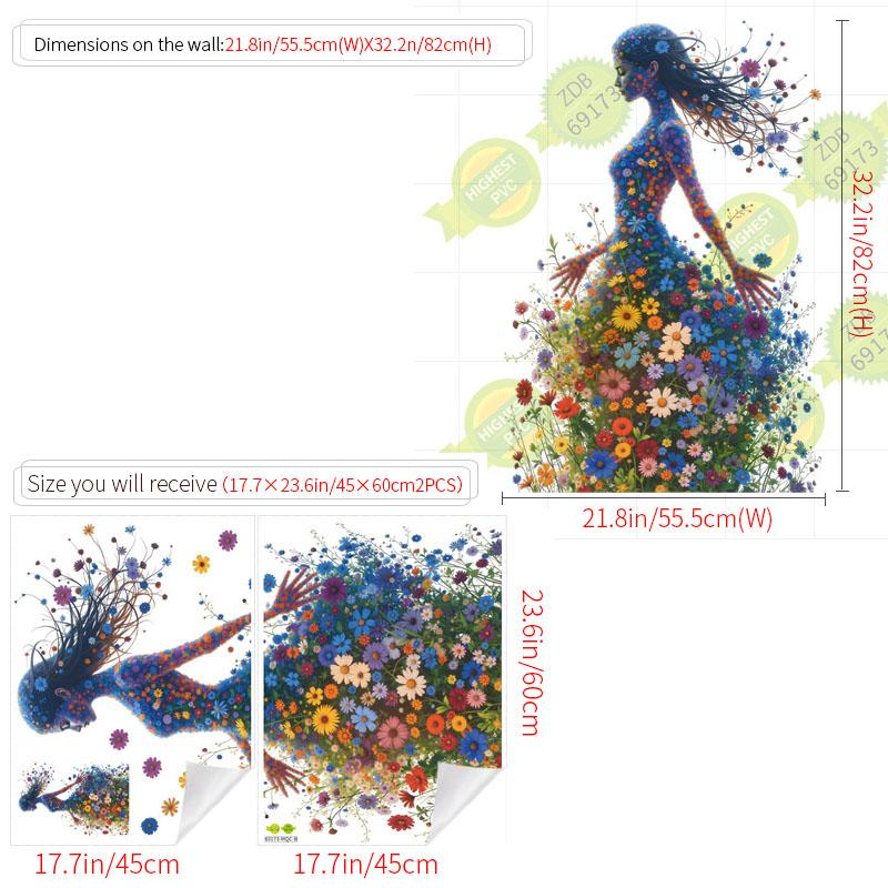 Наклейка на стену «Цветочная фея», съемная наклейка-силуэт для спальни, гостиной, фона, домашнего декора