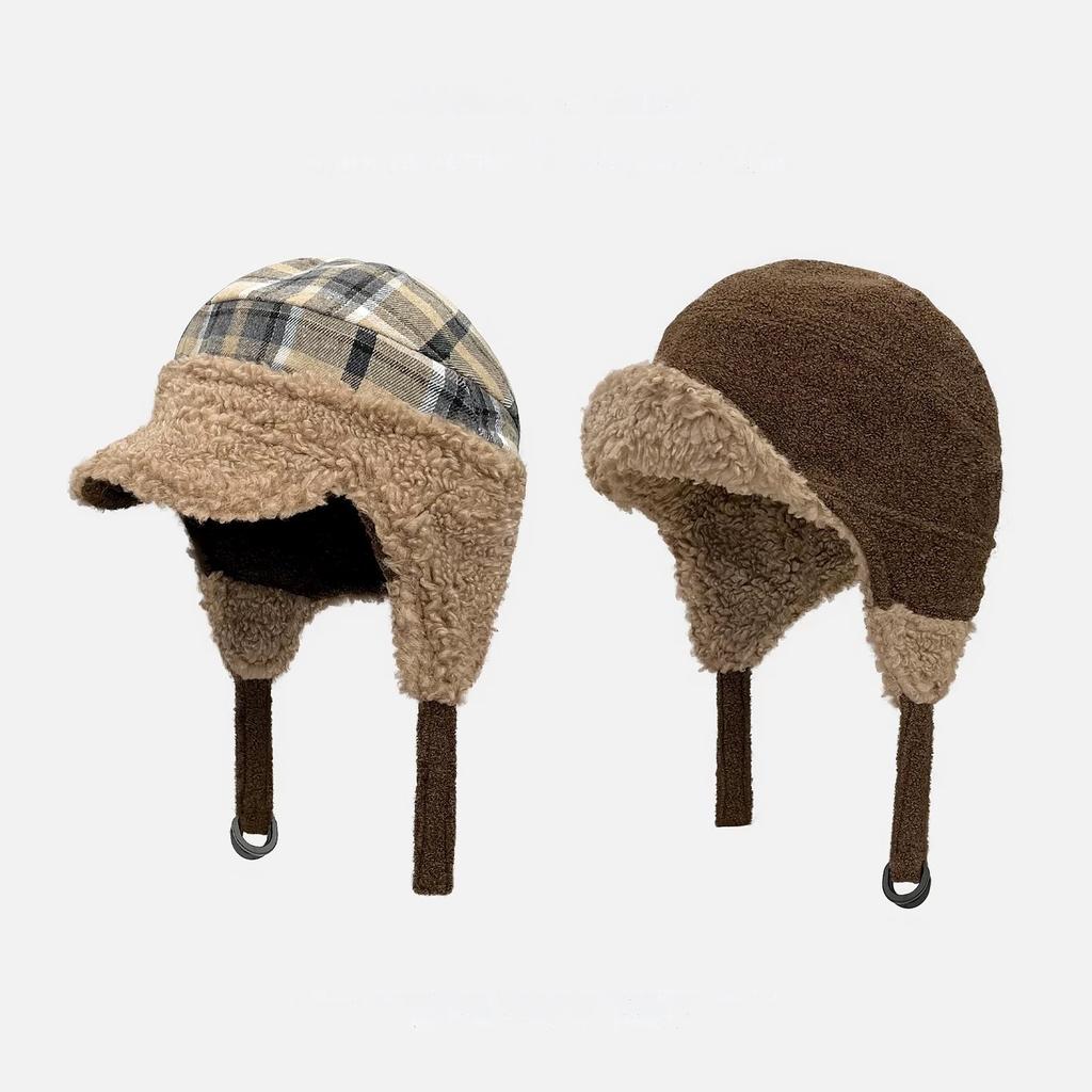 New lamb wool flying hat double-sided wearing ear hat women's winter wool hat men's warm face little Lei Feng hat
