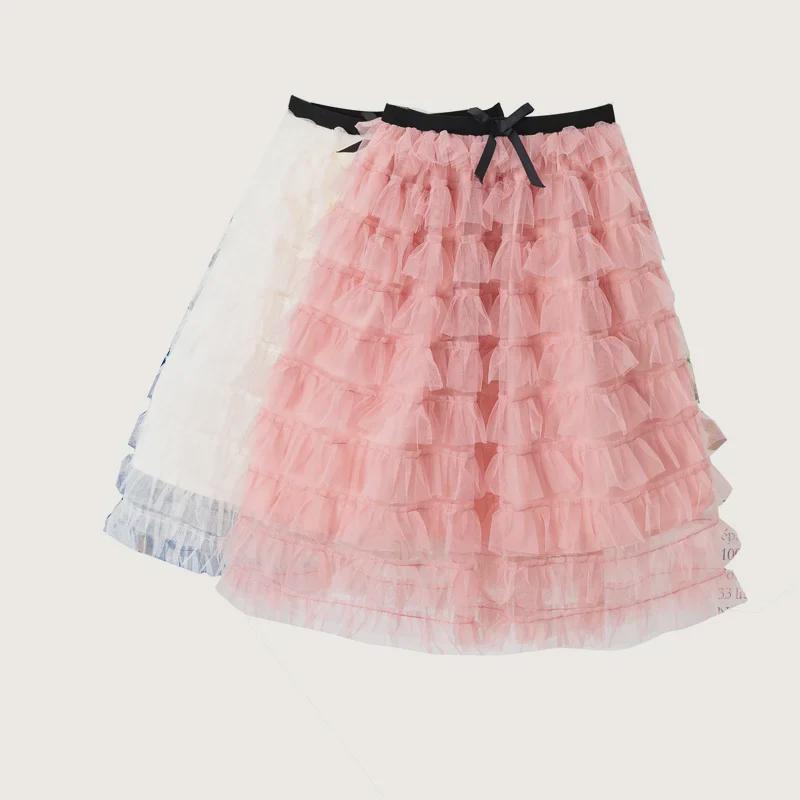 Girls' Korean Style Fairy Mesh Midi Skirt - Sweet White Tutu for Children