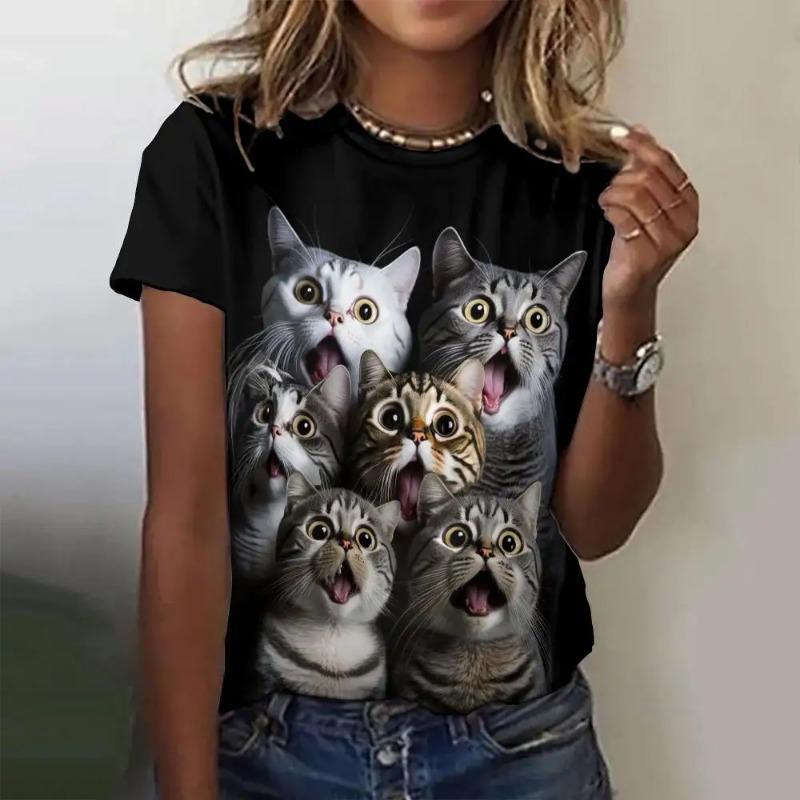 Женская футболка с принтом в стиле ретро с изображением животных из мультфильмов, кошек и собак, повседневная модная футболка с коротким рукавом, женская одежда, топ, футболка