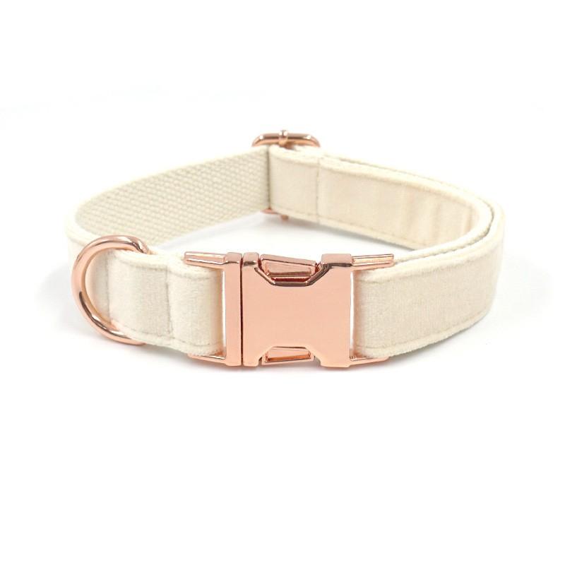Adjustable Soft Velvet Dog Collar With Leash Engraved Personalized Pet Harness Small To Large Dogs Rose Gold Trim
