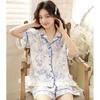 Summer new pajamas women's cotton cotton yarn short-sleeved shorts national style printing simple can go out loungewear set 10