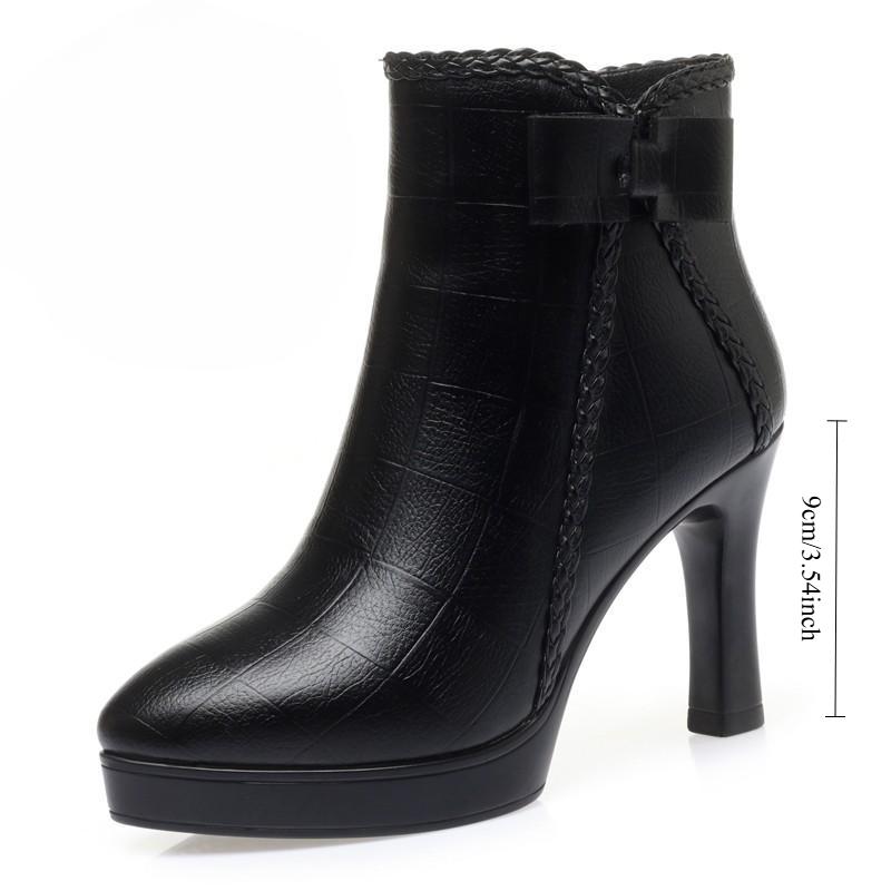 Женские короткие сапоги Осень и зима Новые универсальные ботинки на высоком каблуке с острым носком Женские ботинки на шпильке Женские ботинки на флисовой подкладке