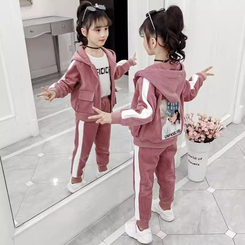 Girls' Corduroy Suit Winter Autumn Little Girl Autumn and Winter Korean Style Two-piece Suit