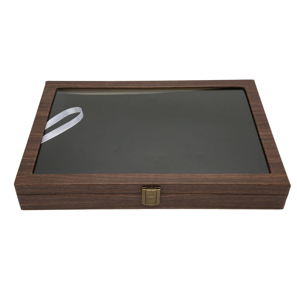 Pin Display Case Large Black PU Leather Dustproof Glass Widely Used Coin Display Case for Jewelry