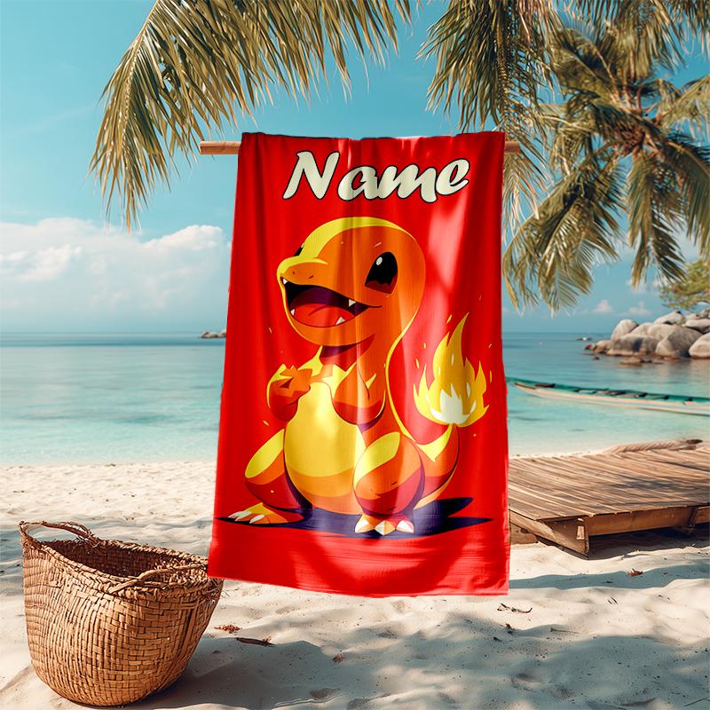 Personalized customized proof beach towel with Pokémon Charmander pattern - soft, absorbent,quick-drying,perfect swimming,camping&bathing