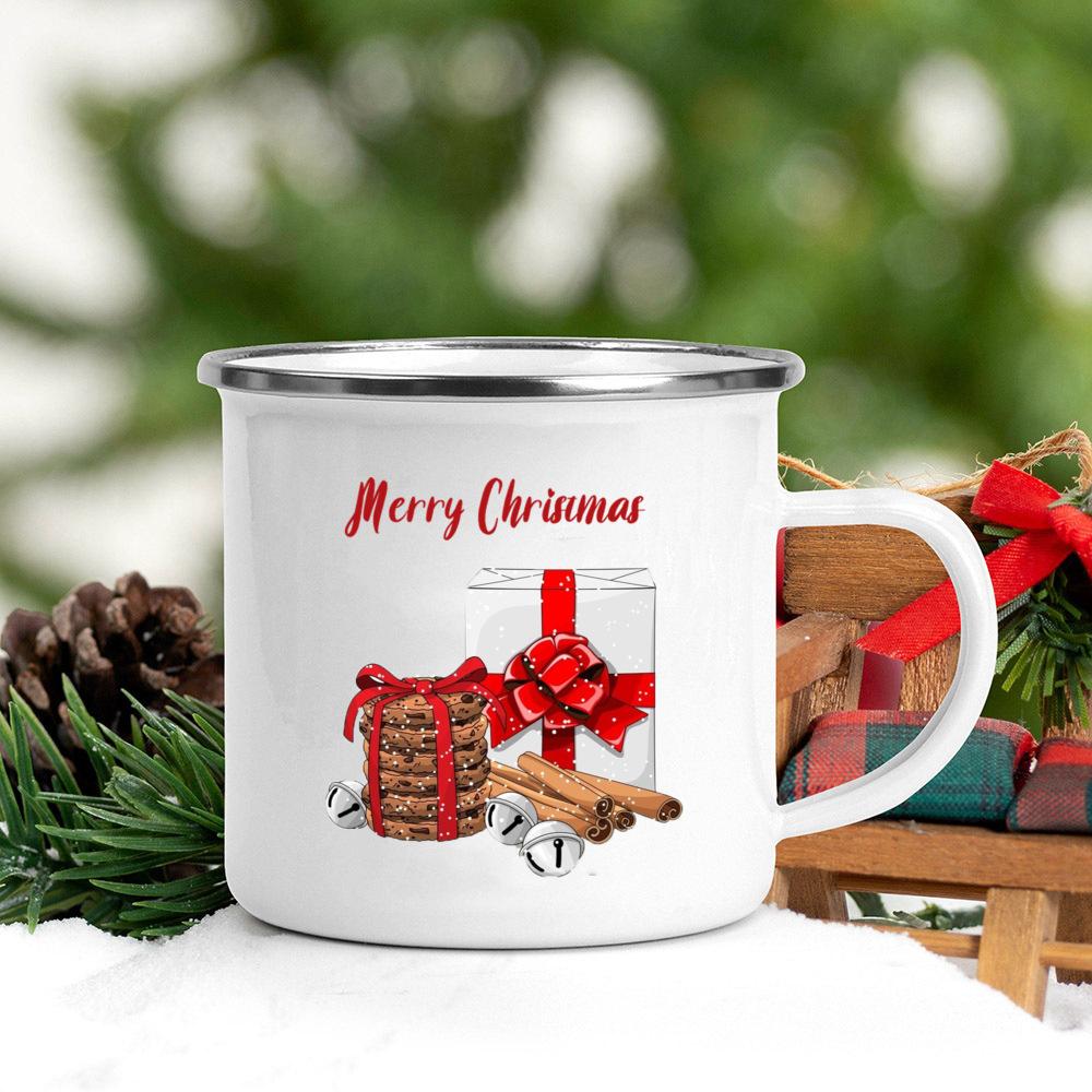 Sweet Christmas Cookies Latte Printing Coffee Cups Enamel Hot Cocoa Chocolate Cup Juice Milk Mugs Party Decorations Holiday Gift