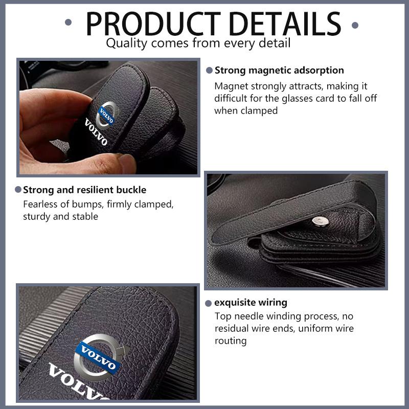 rdgfj9 For Volvo Car Magnetic Leather Eyeglass Holder Multifunctional Interior Accessories V60 V90 S60 S80 S90 C30 XC40 XC60 XC70 XC90
