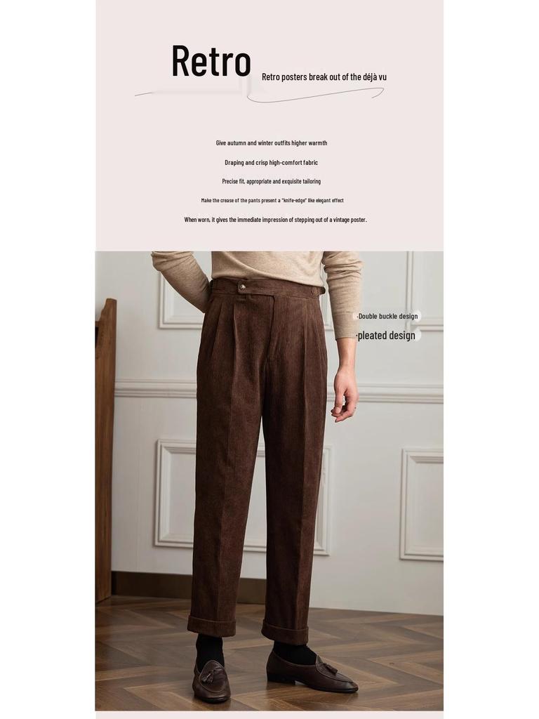 Retro Corduroy High-Waisted Suit Pants: Versatile Japanese Drape for Autumn and Spring