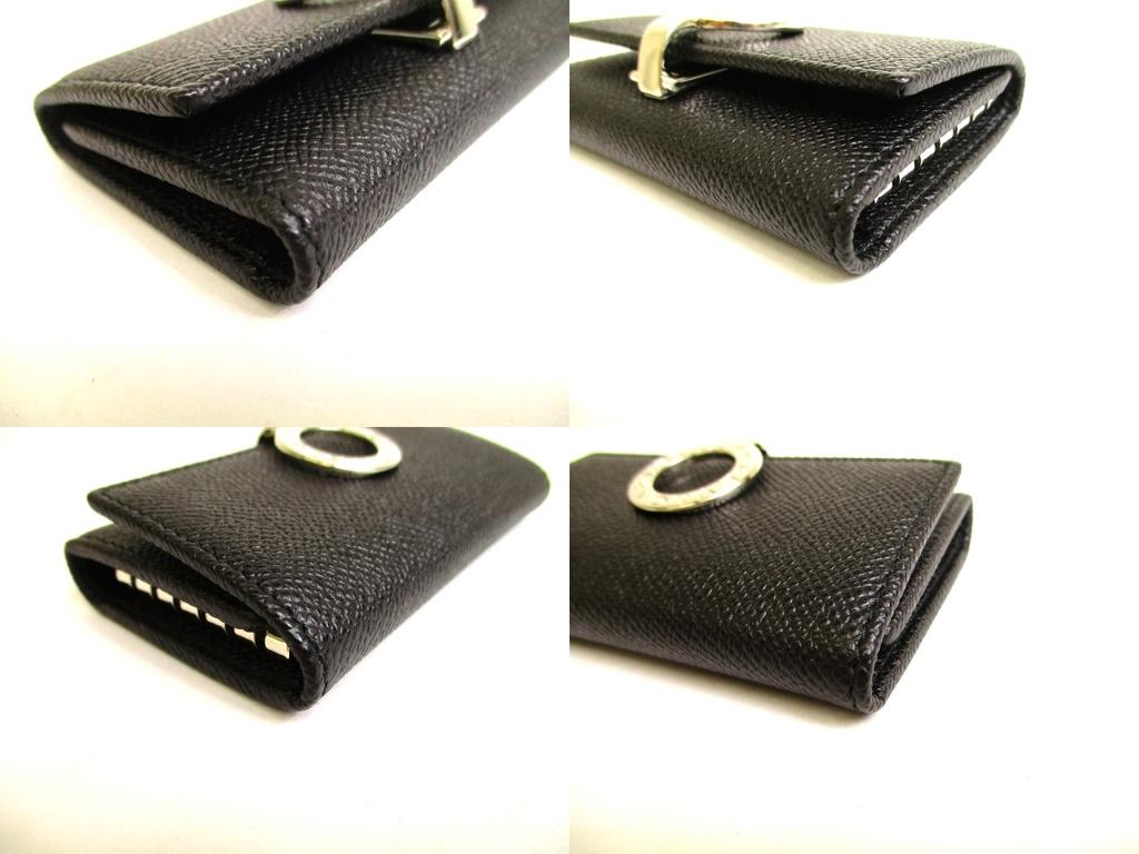 Authentic BVLGARI Black Leather Logo Clip 6 Pics Key Cases #9910 Open box