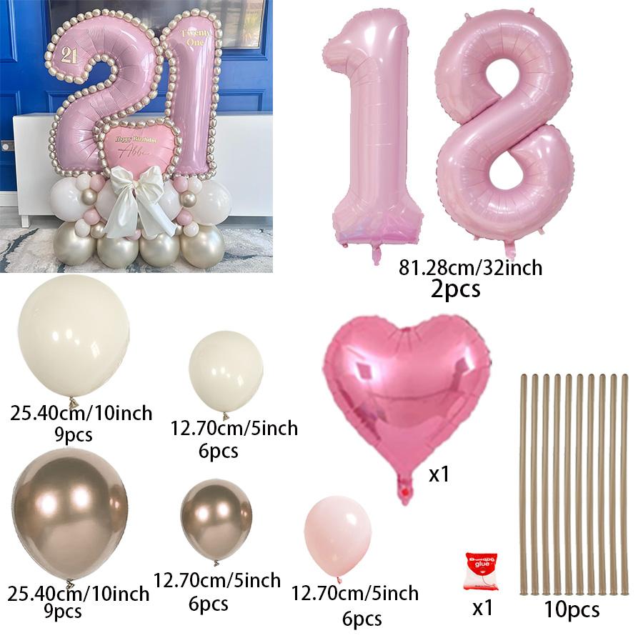 Pink number column balloon set, pink balloons suitable for birthday parties, graduation, weddings, and anniversary decorations