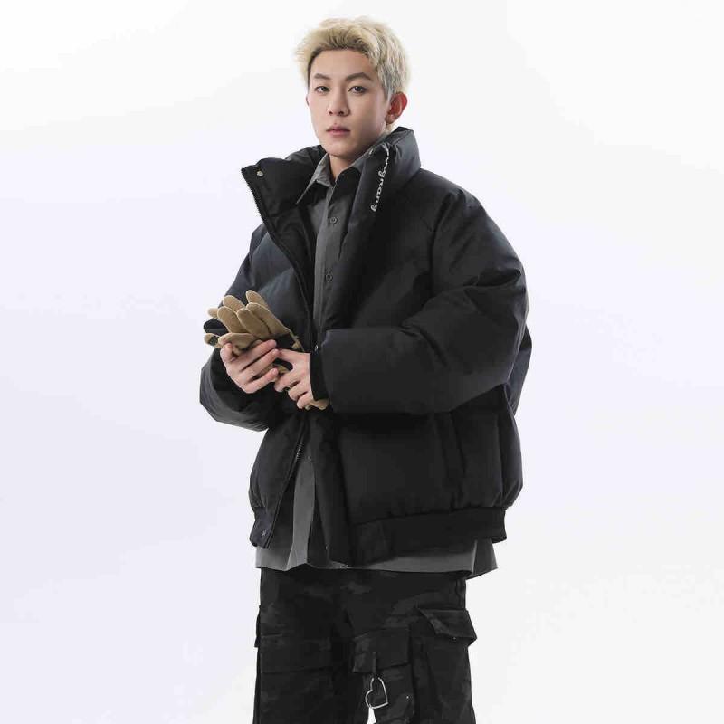 Winter Thick Cotton Jacket Embroidered Stand Collar Loose Warm Coat Men Couple American Style