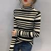Осенне-зимний корейский свитер с высоким воротником и полосатым узором в цветных блоках, облегающий свитер-пуловер, женский базовый свитер