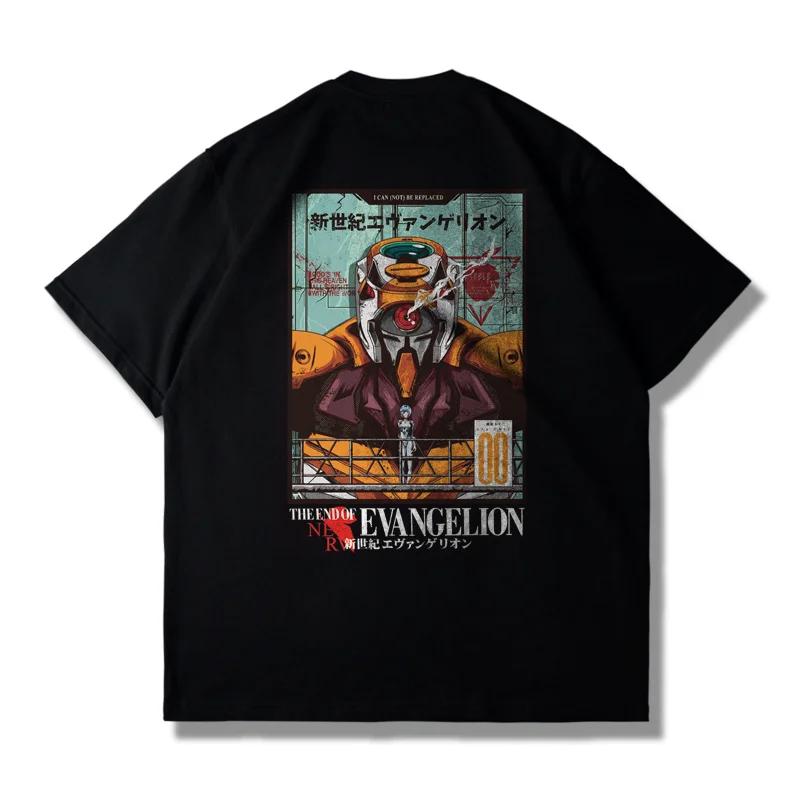 Мужская футболка EVA Evangelion Японское аниме Унисекс Хлопок Графический принт Короткий рукав Уличный стиль Летняя Повседневная Фитнес
