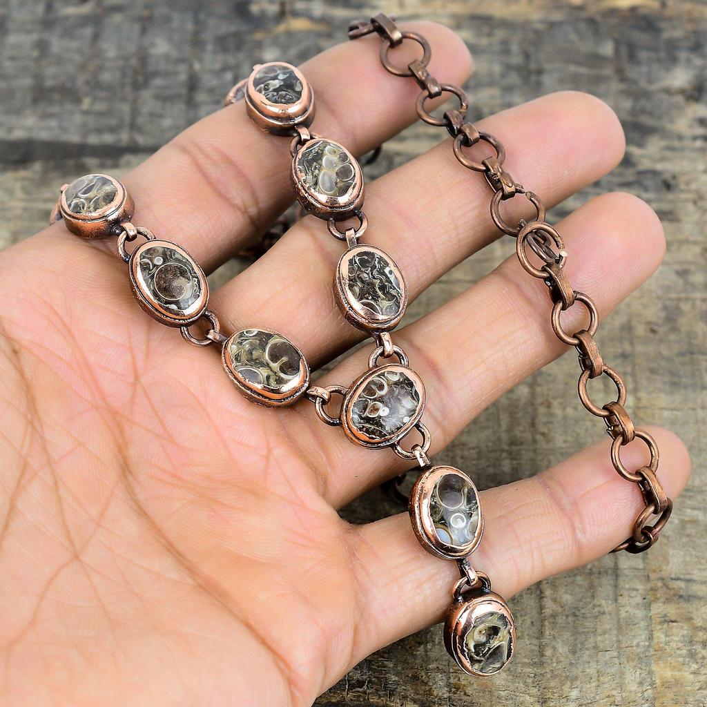 Ожерелье из агата туррителла, ожерелье из электроформированной меди, ожерелье с регулируемой цепочкой, медные украшения с драгоценными камнями, ожерелье ручной работы, подарки на помолвку