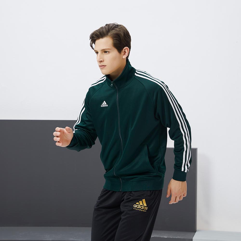 adidas Логотип Повседневная спортивная мода Универсальная ретро куртка с воротником-стойкой Мужская куртка темно-зеленого цвета TR30JR-DGNW