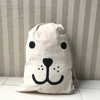 Toy Home Canvas Storage Bag Animal Stripe Pattern Cotton Laundry Bag Cute Basket Drawstring Dirty Clothes Organizer Bag