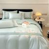 3Pcs/4Pc Embroidered Ice Silk Quilt Cover Bed Sheets Pillowcase Set Suitable for Bedroom Rental Dormitory, Light, Breathable, Soft and Comfortable