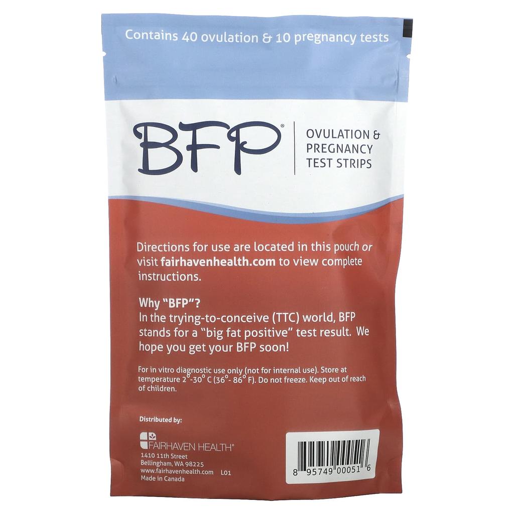 Fairhaven Health BFP, тест-полоски на овуляцию и беременность, 40 тестов на овуляцию и 10 тестов на беременность.