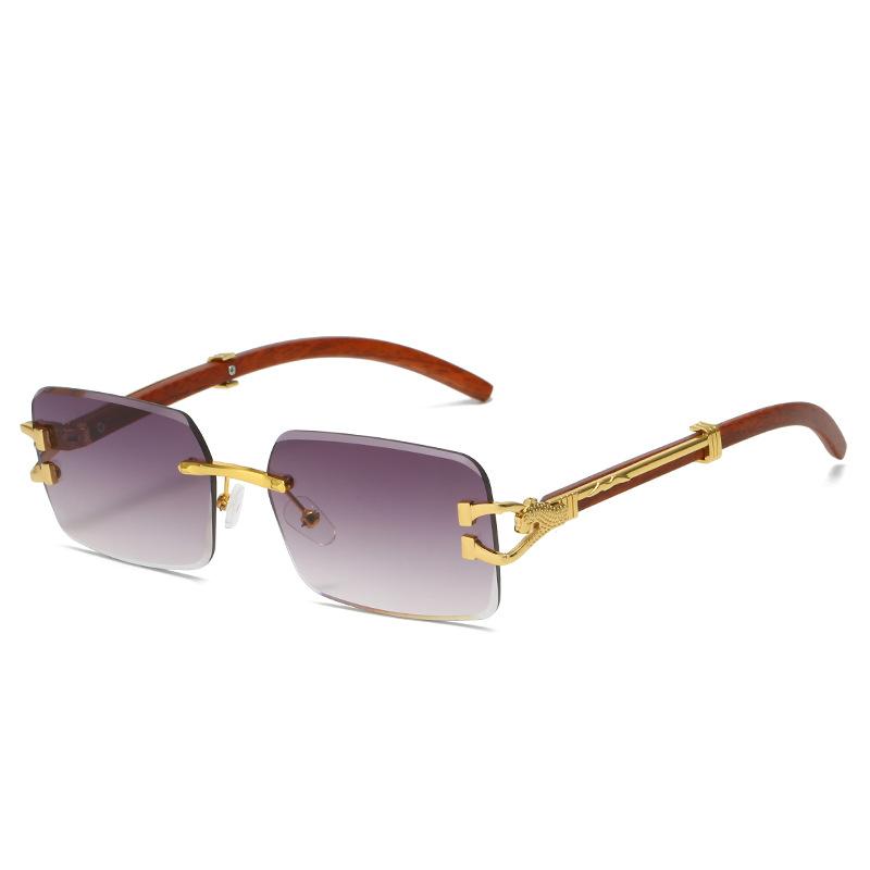 Frameless square sunglasses, personalized color men's and women's retro leopard metal sunglasses