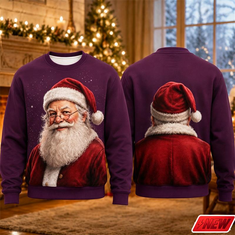 Christmas Crew Neck Sweater Women Vintage Santa Claus 3d Print Pullover Top Xmas Snowflake Graphic Casual Novelty Festival Hoodies