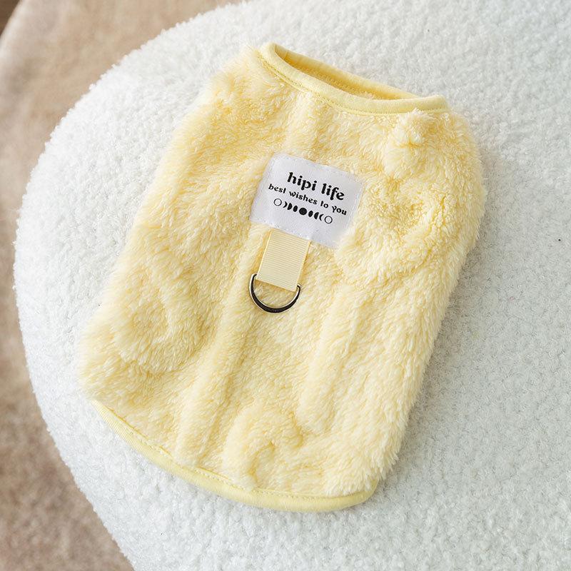 Macaron series can pull pet vest fleece jacket kitten puppy dog autumn and winter warm two-legged pet clothes