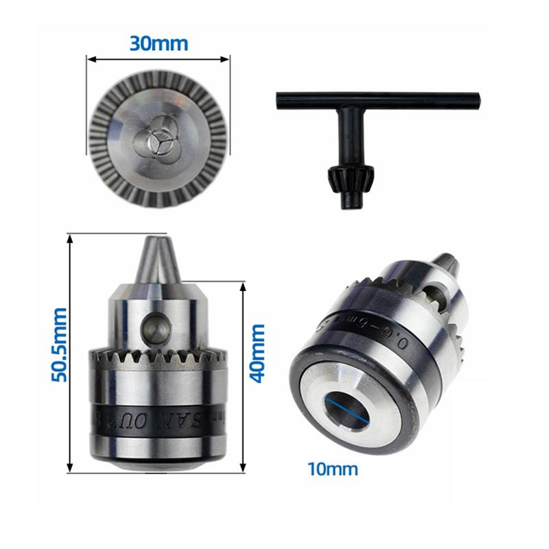 Mini Electric Drill Chuck Threaded Clamp 0.6mm-6mm B10 Mount Taper Connector Rod Motor Shaft with Adapter Key Wrench Power Tool