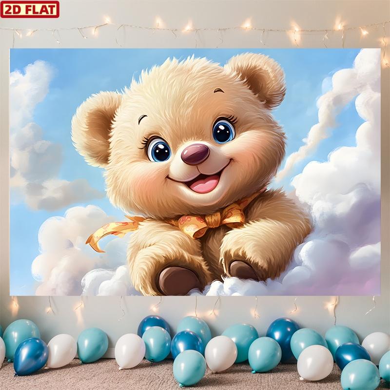 2D flat banner 1 cute cartoon teddy bear polyester banner suitable for home bedroom and party decoration